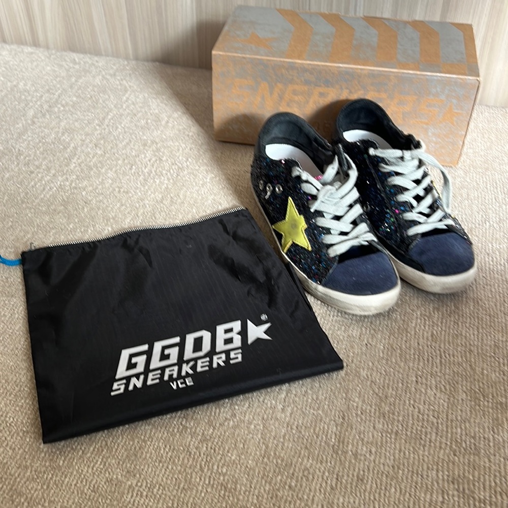 Golden Goose Superstar Disco Blue Glitter Sneaker Size 38
